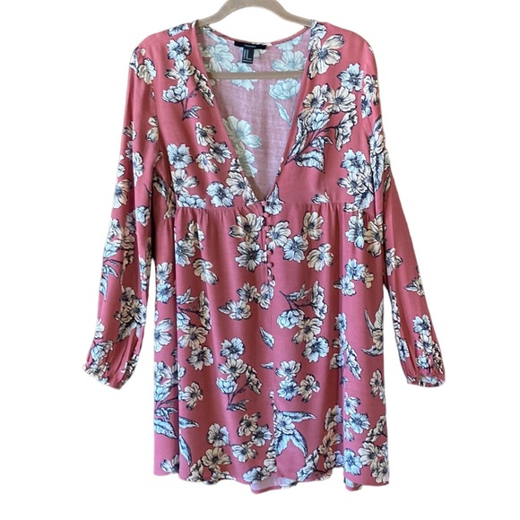 Floral Dress Forever 21 Size M. Long Sleeve’s Rose Colored Excellent Condition! - Picture 1 of 9